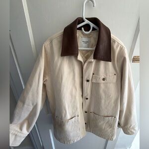 Abercrombie & Fitch Cream barn Jacket with Brown Collar
